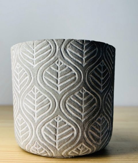 Geometric Embossed Leaf Concrete Pot