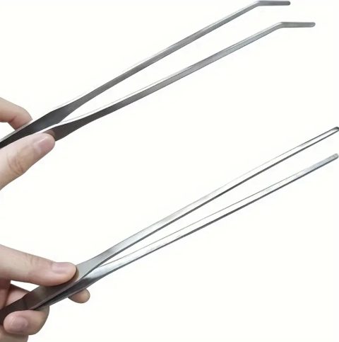 27cm Stainless Steel Aquarium Feeding Tongs, Curved Tweezers and Straigh