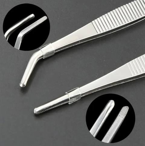 25cm Stainless Steel Aquarium Feeding Tongs, Curved Tweezers and Straigh