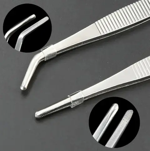 25cm Stainless Steel Aquarium Feeding Tongs, Curved Tweezers and Straigh