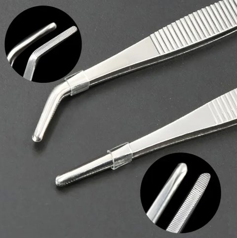 25cm Stainless Steel Aquarium Feeding Tongs, Curved Tweezers and Straigh